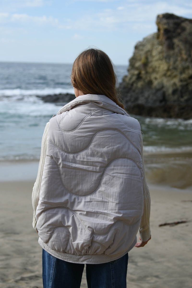 womens trendy cream puffer vest 