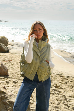 sage green womens puffer vest 