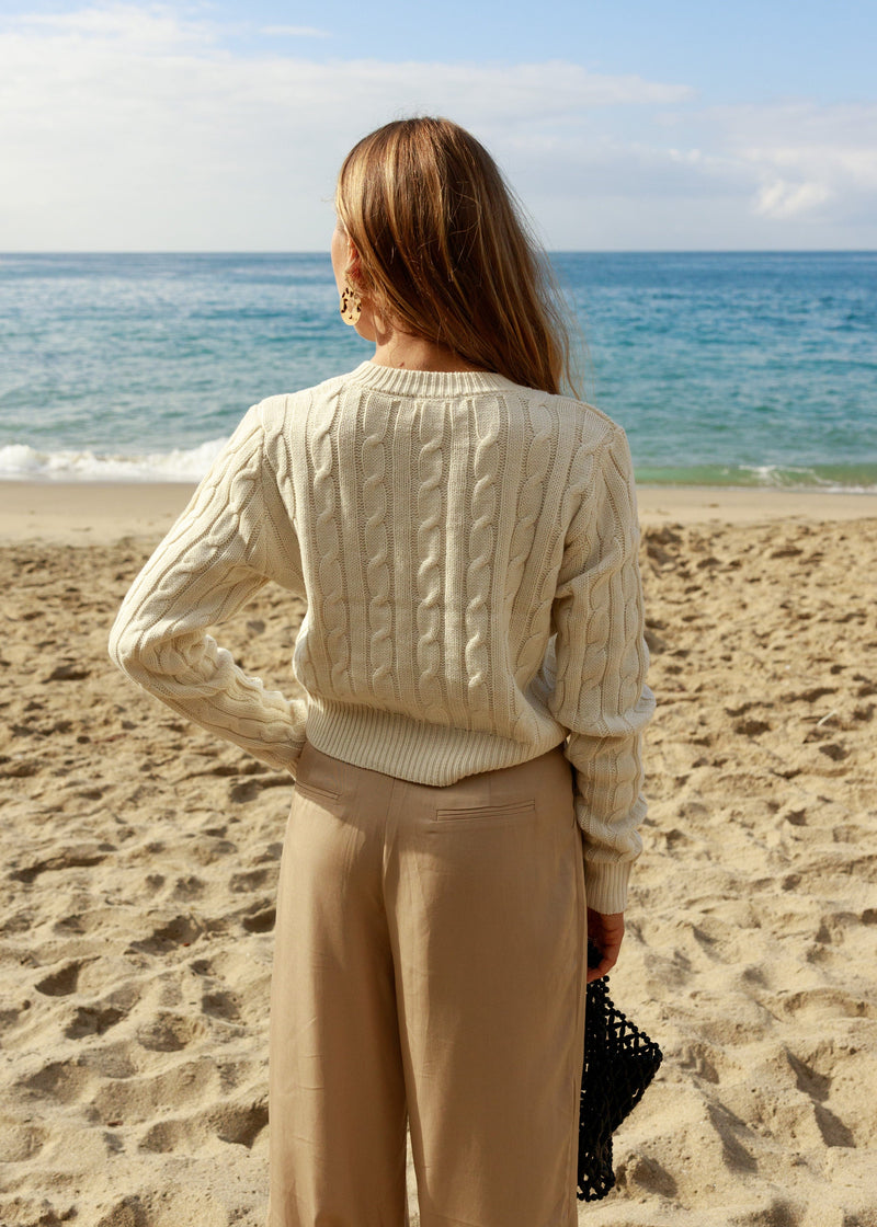cream ivory cable knit cropped cardi