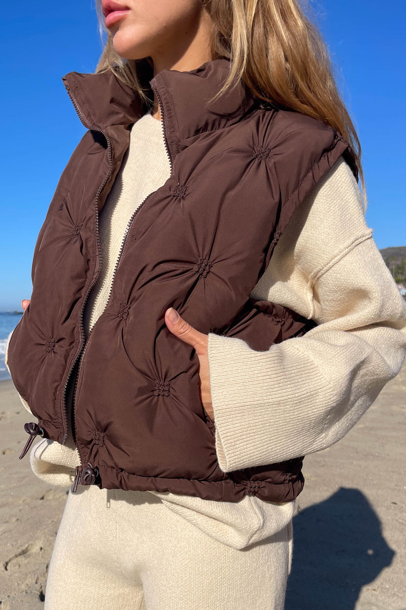 Isla Cropped Puffer Vest- Chocolate