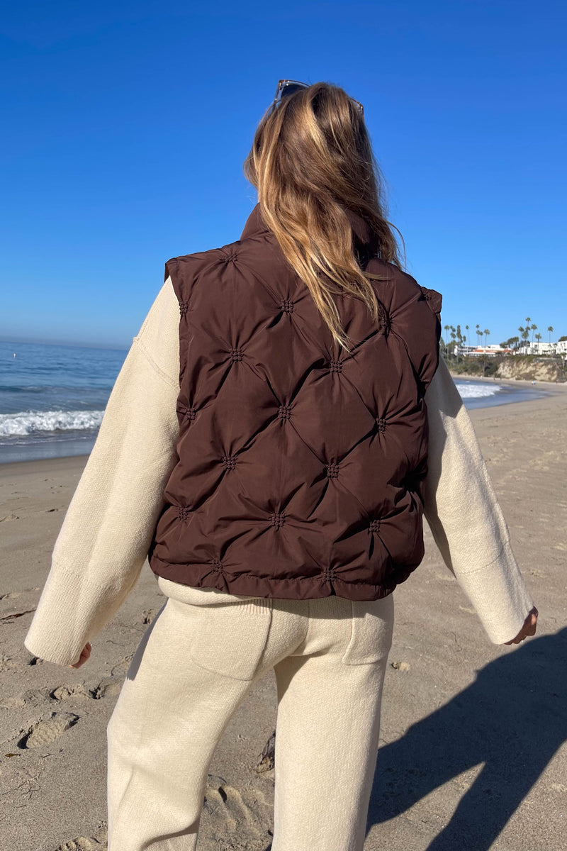 Isla Cropped Puffer Vest- Chocolate