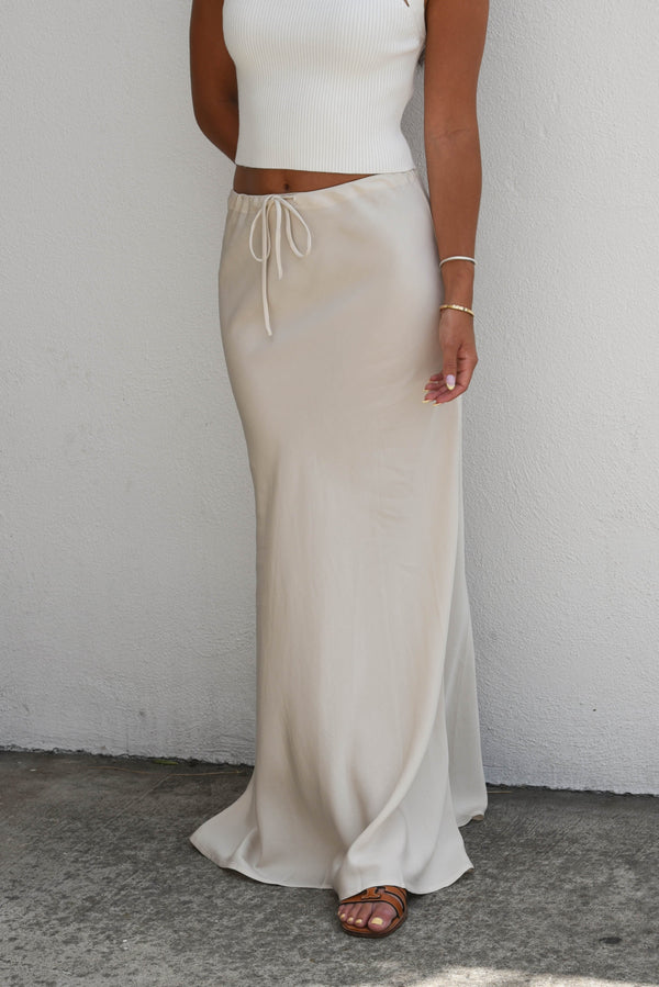 cream satin summer lyocell skirt
