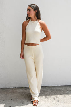 Brie Halter Top + Trouser Set - Cream