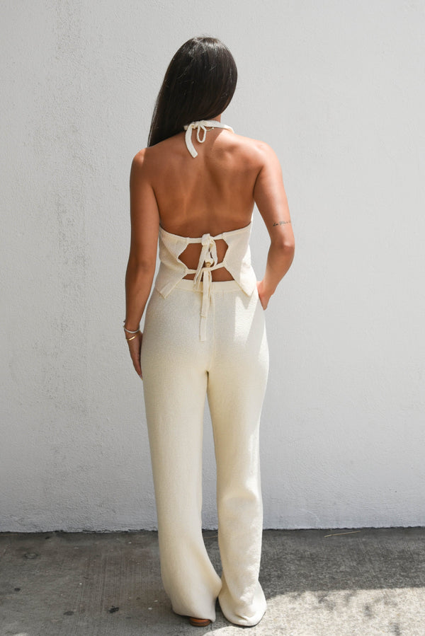 Brie Halter Top + Trouser Set - Cream