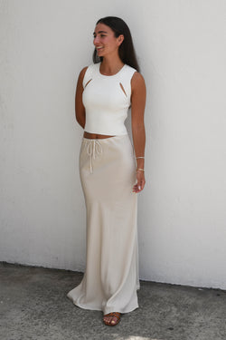 cream satin summer lyocell skirt