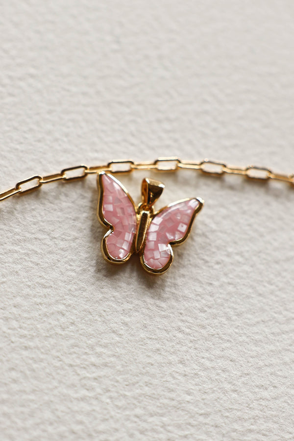 Mosaic Pink Butterfly Charm - 14K GF