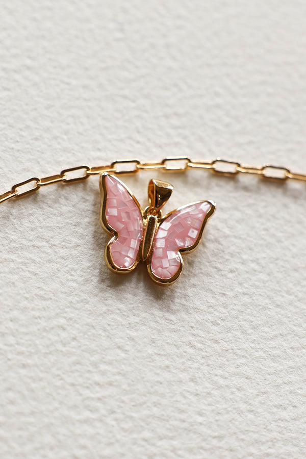 Mosaic Pink Butterfly Charm - 14K GF