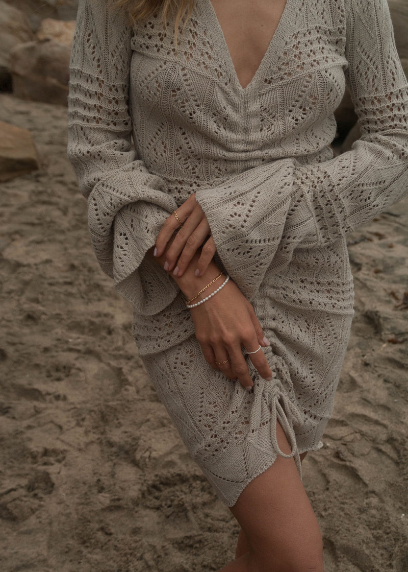 Emmy Crochet Shirred Dress - Oat