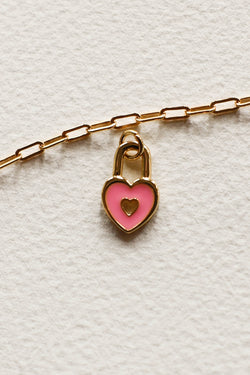 Pink Padlock Heart Charm- GF