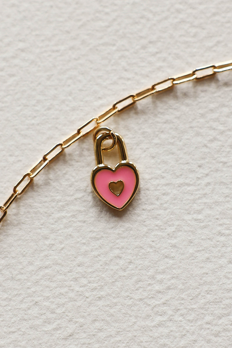 Pink Padlock Heart Charm- GF