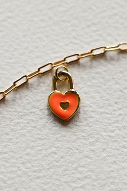 Orange Padlock Heart Charm- GF