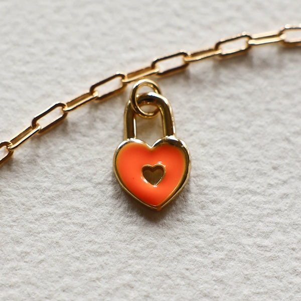 Orange Padlock Heart Charm- GF – AMĒNAH