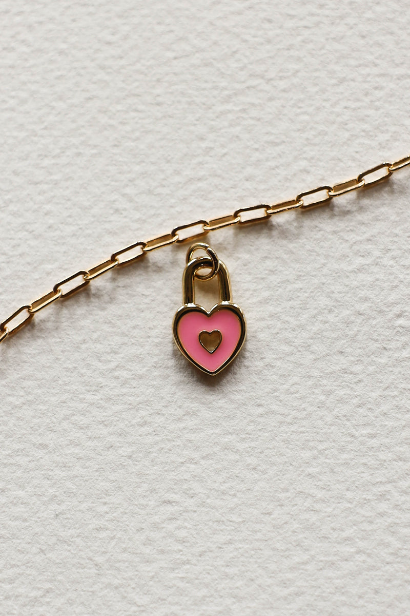 Pink Padlock Heart Charm- GF