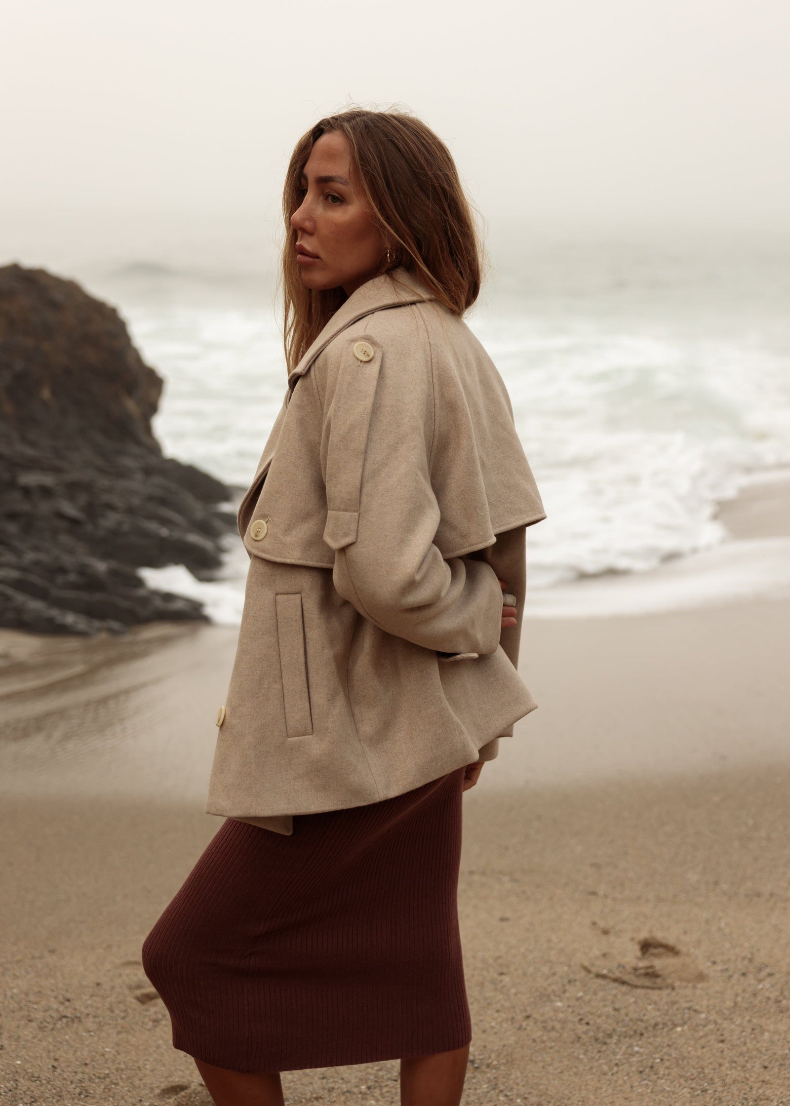 AMĒNAH | Peyton Wool Blend Mid Trench Jacket