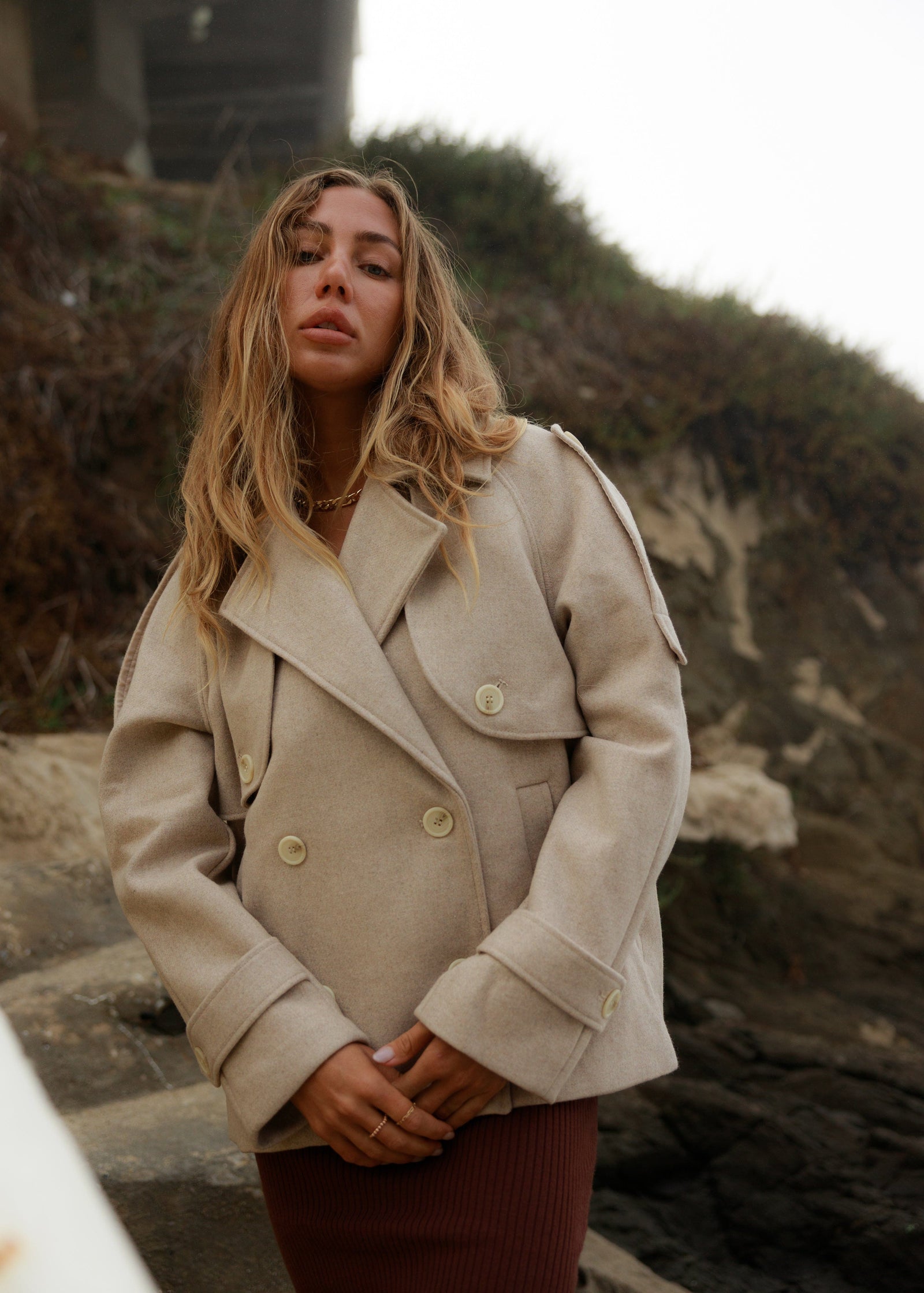 AMĒNAH | Peyton Wool Blend Mid Trench Jacket