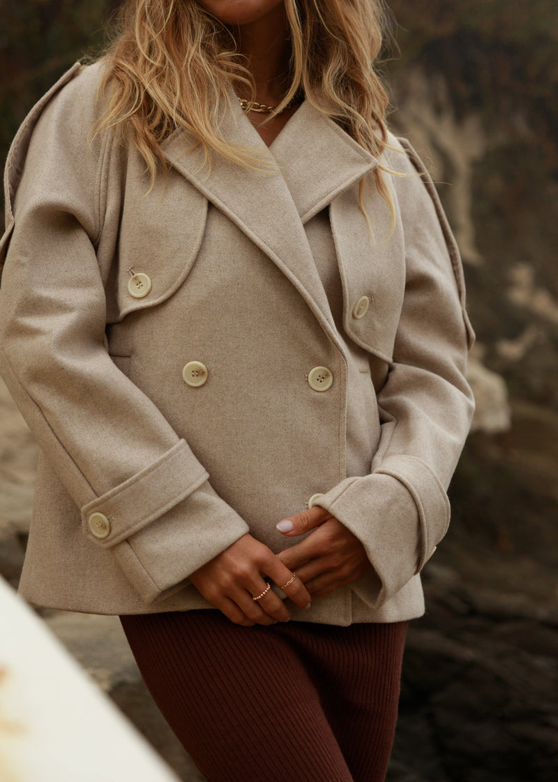 beige neutral wool blend trench coat