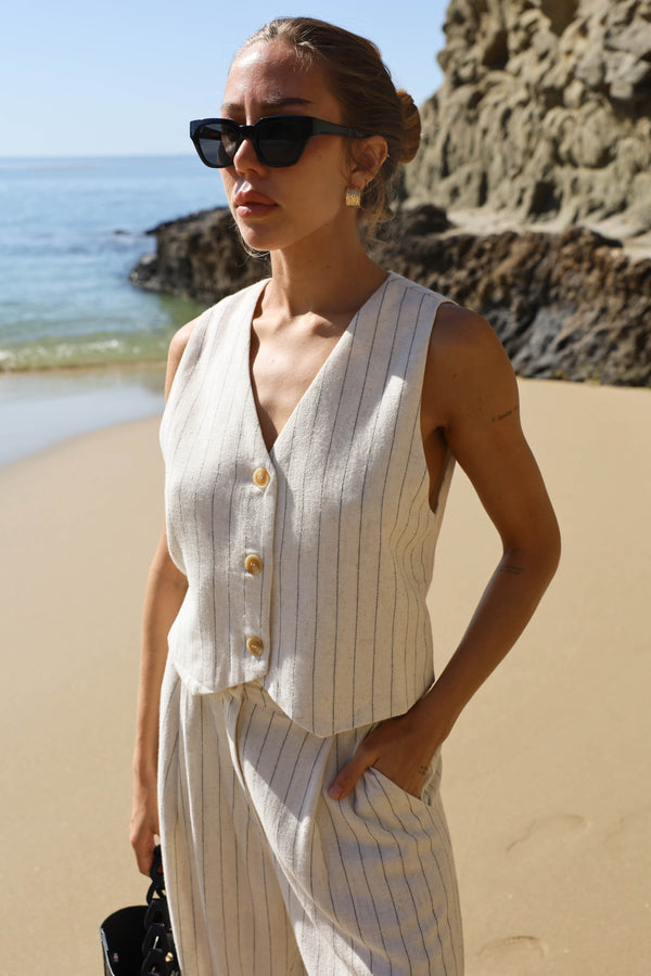 striped linen vest top