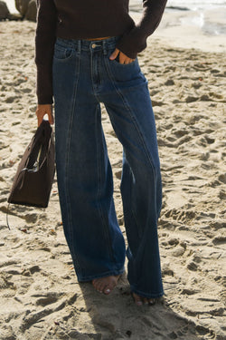 princess seam womens wide leg jeans in dark wash