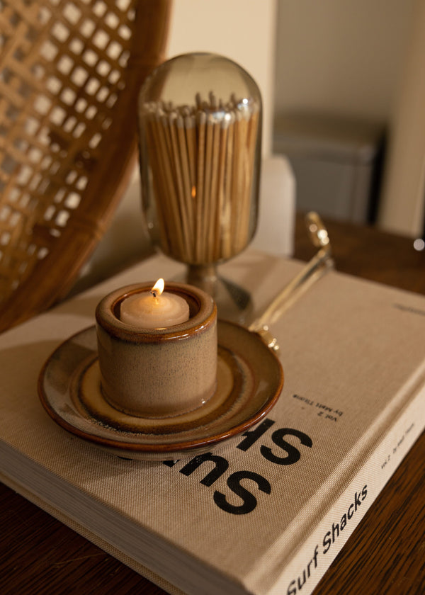 neutral ceramic stoneware tea light holder