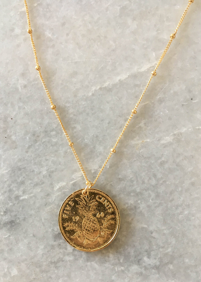 Pineapple Gold Coin Necklace - AMĒNAH