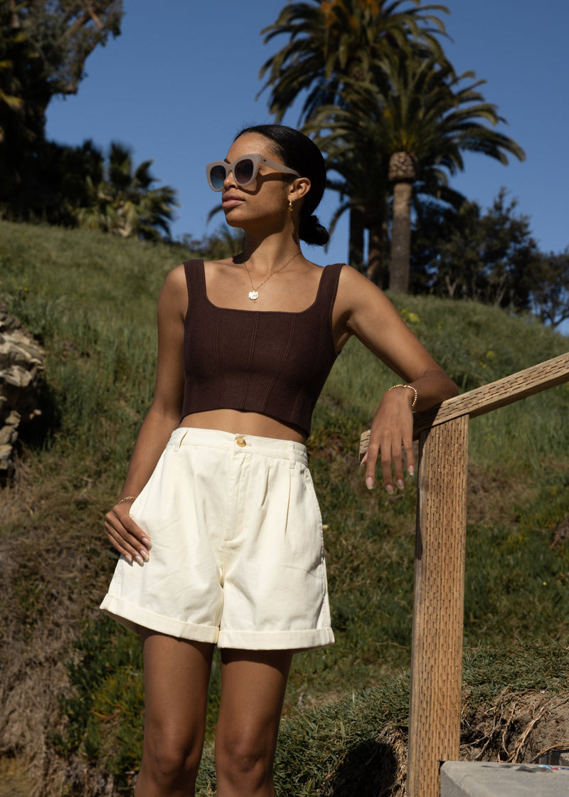 cream tailored cotton short for summer