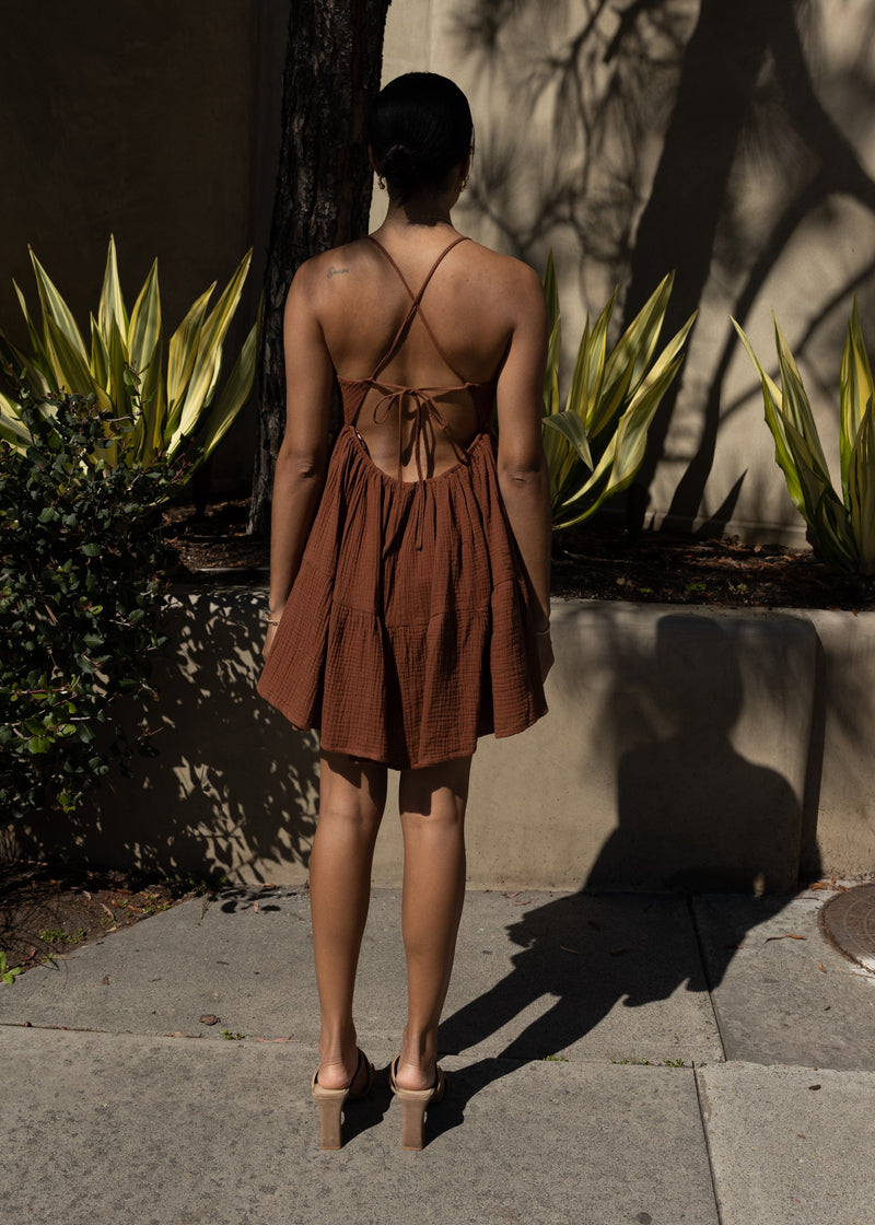 brown cotton gauze summer dress