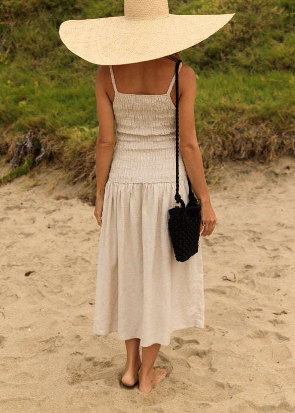 neutral minimal linen beach dress