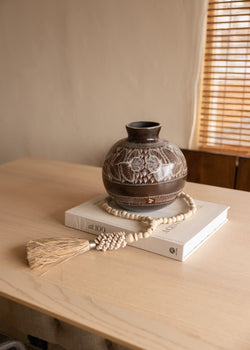 puka shell and raffia decorative tassel