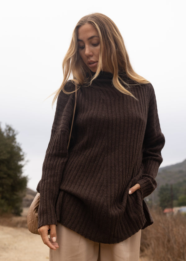 brown neutral wool blend turtleneck sweater